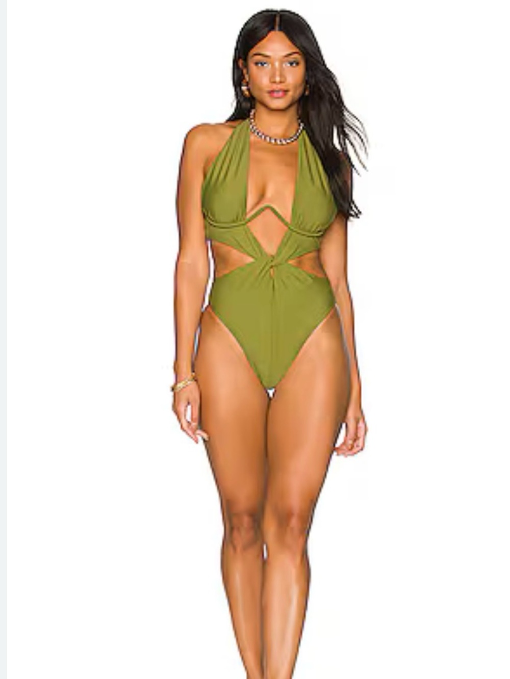 Andrea Iyamah Olive Green cut out Tie-Front swimsuit